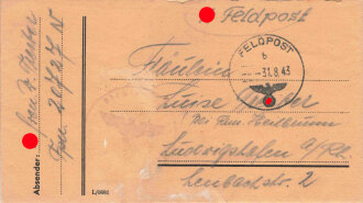 SS Feldpost vom 31.8.43, Feldpostnummer 20727N