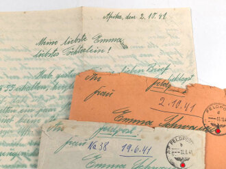 Afrikakorps, ein Feldpostbrief " Afrika, den" Feldpostnummer 24473 6. große Kraftwagen-Kolonne Panzer-Divisions-Kolonne 200. Dazu ein weiterer Umschlag