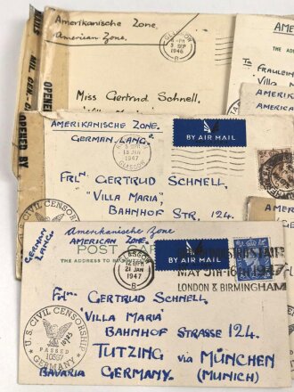 U.S. Zensur von 1946 / 1947, Sechs Briefumschläge von Schottland nach München