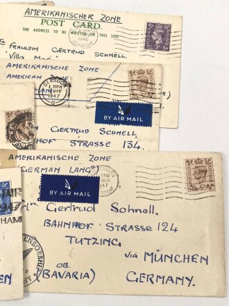 U.S. Zensur von 1946 / 1947, Sechs Briefumschläge von Schottland nach München
