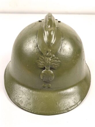 Frankreich, Stahlhelm 2.Weltkrieg Modell 1926. Emblem alter Art. Neuzeitlich lackiert, Innenfutter defekt