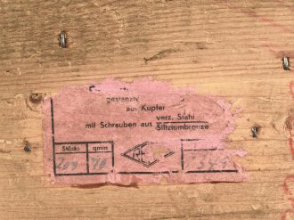 Transportkasten Wehrmacht für Gewehr Sprenggranaten. Weiterverwendet im zivilen Bereich, artfremder Packzettel leicht zu entfernen