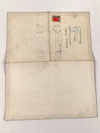 Heldentod Traueranzeige eines Trägers der Ostmedaille, eines Krimschildes und eines rumänisches Ordens, versendet als Brief. Maße 23 x 29cm