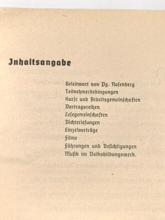 Deutsche Arbeitsfront, Volksbildungsstätte "Arbeitsplan für das Winterhalbjahr 1939/40" 14 Seiten, DIN A5
