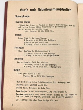 Deutsche Arbeitsfront, Volksbildungsstätte "Arbeitsplan für das Winterhalbjahr 1939/40" 14 Seiten, DIN A5