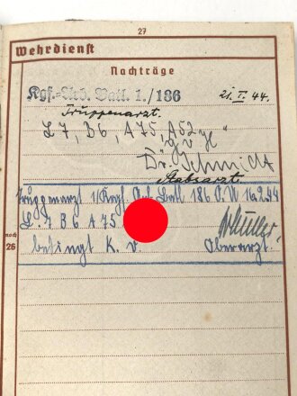 Wehrpaß Heer, eingestellt am 11.6.1940 bei Schtz. Ers, Kp. 62 Landshut.