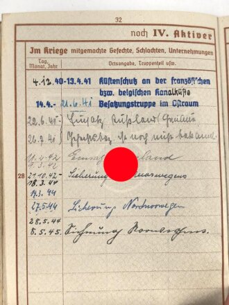 Wehrpaß Heer, eingestellt am 11.6.1940 bei Schtz. Ers, Kp. 62 Landshut.