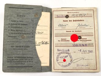 Wehrpaß Heer, eingestellt am 11.6.1940 bei Schtz. Ers, Kp. 62 Landshut.