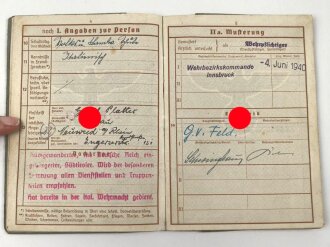 Wehrpaß Heer, eingestellt am 11.6.1940 bei Schtz. Ers, Kp. 62 Landshut.