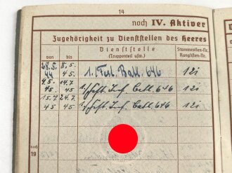 Wehrpaß Heer, eingestellt am 11.6.1940 bei Schtz. Ers, Kp. 62 Landshut.