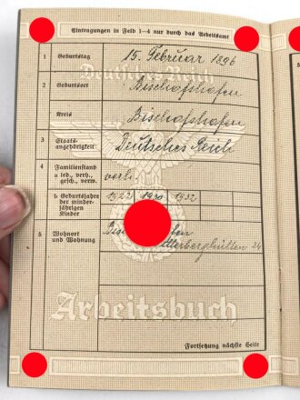 Arbeitsbuch einer Reinigungsfrau in der Gemeinde Bischofshofen, datiert 1942
