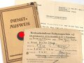 Reichsarbeitsdienst für die weibliche Jugend "Dienstausweis einer Arbeitsmaid II" ausgestellt 1945, mit Beschäftigungszeugnis und Entlassungsschein, entnazifiziert