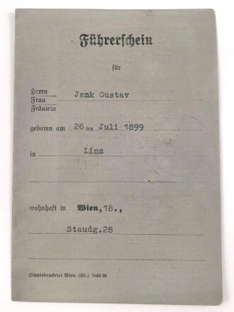 Führerschein eines Mannes aus Wien, datiert 1939