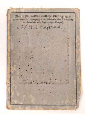 Wehrmacht Führerschein eines Mannes aus Wien, datiert 1938