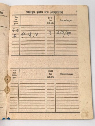 Schießbuch Gruppe A eines Angehörigen der 6. kompanie Inf.-Rgt. 33, Schiesjahr 1937