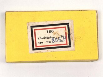 Pappverpackung " 100 Zündhütchen 92/36" ( für 2cm ) datiert 1943