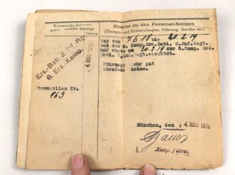 Militärpaß eines Angehörigen Infanterie Regiment 12, Eingestellt 25.2.15, Frankreichfeldzug, viele Einträge