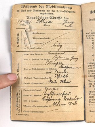 Militärpaß eines Angehörigen Infanterie...