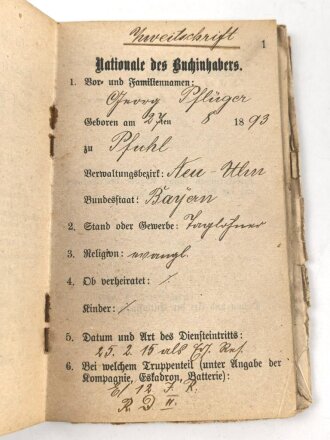 Militärpaß eines Angehörigen Infanterie Regiment 12, Eingestellt 25.2.15, Frankreichfeldzug, viele Einträge