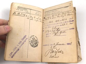 Militärpaß eines Angehörigen Infanterie Regiment 12, Eingestellt 25.2.15, Frankreichfeldzug, viele Einträge