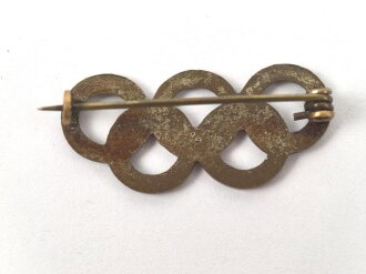 Olympiade 1936, Olympische Ringe als Anstecknadel, Breite 29mm