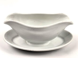 Reichsarbeitsdienst, Kantinenporzellan Sauciere, Hersteller Keastner Saxonia 1937. Gesamtlänge 25cm, gebraucht