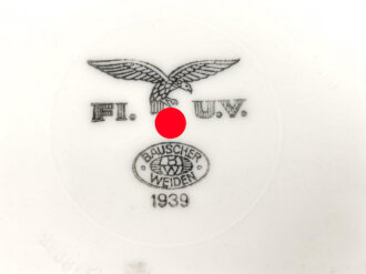Luftwaffe,  Kantinenporzellan Dessertschale, Durchmesser etwa 17cm, Hersteller Bauscher Weiden 1939. Gebraucht.