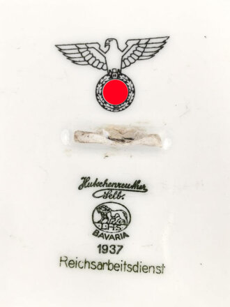 Heer, , Kantinenporzellan große, eckige Schale, Kantenlänge 26cm, Hersteller Hutschenreuther Bavaria 1937. Gebraucht, zusätzlich markiert Reichsarbeitsdienst