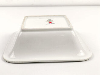Heer, , Kantinenporzellan große, eckige Schale, Kantenlänge 26cm, Hersteller Hutschenreuther Bavaria 1937. Gebraucht, zusätzlich markiert Reichsarbeitsdienst