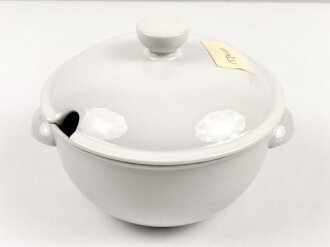 Deutsche Arbeitsfront, Kantinenporzellan große Schüssel mit Deckel,  Durchmesser 21,5cm, Hersteller Felda Rhön, gebraucht