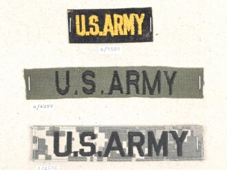 U.S. Army , Sammlung Schriftzüge für die Uniform in verschiedenen Ausführungen, jeweils auf Karton befestigt