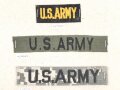 U.S. Army , Sammlung Schriftzüge für die Uniform in verschiedenen Ausführungen, jeweils auf Karton befestigt