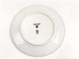 Heer, Kantinenporzellan flacher Teller, Durchmesser 23cm, Hersteller Rhenania Bonn 1938. Gebraucht.