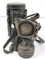 Wehrmacht, Gasmaske in Bereitschaftsbüchse Modell 1938. Die Maske datiert 1939, die Dose von 1944. Zusammengehörig.