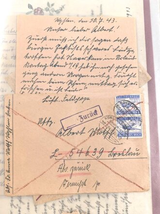 Luftwaffe, Konvolut Flugaufträge, Feldpost, Post eines Angehörigen Schlachtgeschwader 1, seit September 1943 nach Flaktreffer vermisst