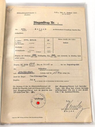 Luftwaffe, Konvolut Flugaufträge, Feldpost, Post eines Angehörigen Schlachtgeschwader 1, seit September 1943 nach Flaktreffer vermisst