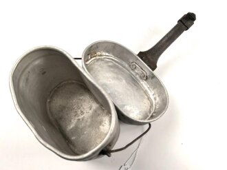 Kochgeschirr Wehrmacht, stark gebrauchtes Stück, der Deckel gestempelt H.W.43