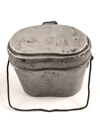 Kochgeschirr Wehrmacht, stark gebrauchtes Stück, der Deckel gestempelt H.W.43