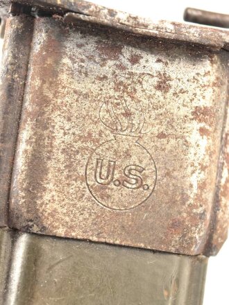 U.S. Army  2.Weltkrieg, Seitengewehr für M 1 Garand . Hersteller UC, datiert 1943. Ungereinigtes Stück, oberer Scheidenbeschlag leicht verbogen