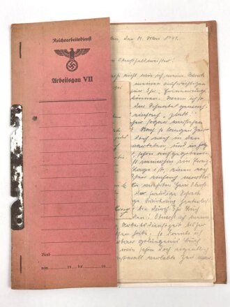 Reichsarbeitsdienst Arbeitsgau VII. DIN A4 Aktenhefter mit einigen handgeschriebenen Briefen sowie einem Deckblatt des Heftes " Nordmark"