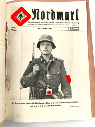 Reichsarbeitsdienst Arbeitsgau VII. DIN A4 Aktenhefter mit einigen handgeschriebenen Briefen sowie einem Deckblatt des Heftes " Nordmark"