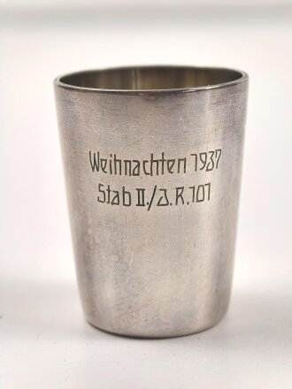 Heer, Erinnerungsbecher " Weihnachten 1937 Stab II./ I.R. 101" Höhe 45mm