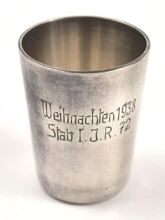 Heer, Erinnerungsbecher " Weihnachten 1938  Stab I./ I.R. 72" Höhe 45mm