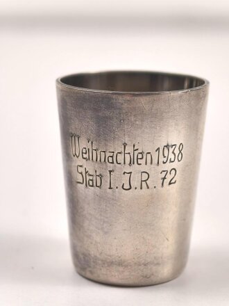 Heer, Erinnerungsbecher " Weihnachten 1938  Stab I./ I.R. 72" Höhe 45mm