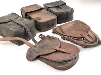 Konvolut 5 Satteltaschen, Gebraucht, jeweils unvollständig, Alter und Herkunft unbekannt.