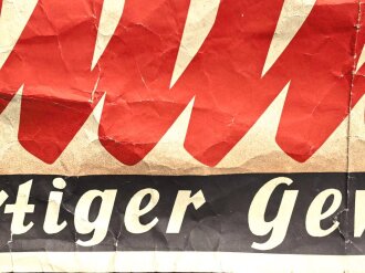Großformatiges Plakat "Reichslotterie für nationalsozialistische Volkswohlfahrt" Stark verknittert, mehrfach gefalten. Maße 83 x 117cm