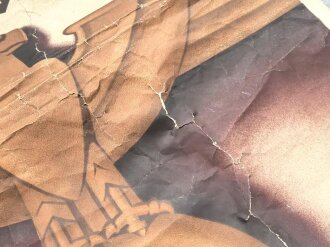 Großformatiges Plakat "Reichslotterie für nationalsozialistische Volkswohlfahrt" Stark verknittert, mehrfach gefalten. Maße 83 x 117cm