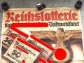Großformatiges Plakat "Reichslotterie für nationalsozialistische Volkswohlfahrt" Stark verknittert, mehrfach gefalten. Maße 83 x 117cm