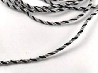 Schwarz-silberne Kordel / Litze. Durchmesser etwa 2mm, UV Negativ, Gesamtlänge etwa 200cm