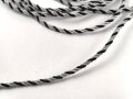 Schwarz-silberne Kordel / Litze. Durchmesser etwa 2mm, UV Negativ, Gesamtlänge etwa 200cm
